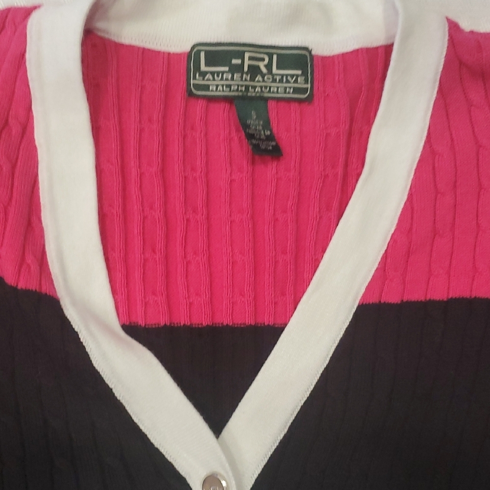 Lauren Ralph Lauren Elegant Black and Pink Women's Cardigan Sweater Sz S - Picture 9 of 14